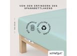 Spannbettlaken SCHLAFGUT "CASUAL Bettlaken 100% gekämmte Bio-Baumwolle, 150 g/m², Spannbetttuch", blau (petrol light), L:200cm, Jersey, Obermaterial: 100% Baumwolle, Bettlaken, Spannbettlaken, Bettlaken bis 25 cm Höhe, langlebig, weich, Antipilling-Ausrüstung