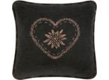 Dekokissen BIEDERLACK "Alp Charm", schwarz, herz, B:50cm L:50cm, Baumwolle, Polyester, Dekokissen_Sitzkissen_Kissenhüllen, Herzmotiv mit Enzianblüte