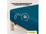 Spannbettlaken SCHLAFGUT "EASY Jersey Elasthan Boxspring", blau (petrol deep), 1 Stk., Jersey, 180-200x200-220 40cm, Jersey, Obermaterial: 95% Baumwolle, 5% Elasthan, Bettlaken, Spannbettlaken, MADE IN GREEN by OEKO-TEX