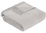Wohndecke IBENA "Uni Decke Luxus 2", grau (silbergrau), B:150cm L:200cm, Mischgewebe, Wohndecken, Wohndecke, mit Fransen