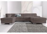 Wohnlandschaft DOMO COLLECTION "Star, zeitloses und elegantes Design, viel Platz, Breite 304cm, U-Form", grau, B:304cm H:74cm T:82cm, Struktur (90% Polyester und 10% Polyacryl);Kunstleder Softlux;Microfaser Primabelle (100% Polyester), Sofas, Wohnlandschaft, fester Sitzkomfort, wahlweise mit Bettfunktion