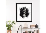 Bild QUEENCE "Angry Pineapple", schwarz (farbe rahmen: schwarz, farbe bild(er): schwarz), B:50cm H:70cm, Acrylglas, Holz, Papier, Bilder, Bild, gerahmt