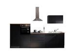 Küchenzeile BASIC BY BALCULINA "Jazz", schwarz (küche: schwarz, korpus: schwarz matt, arbeitsplatte: lanzelot eichefarben), B:320cm H:200cm T:60cm, Komplettküchen-Sets, Küchenzeile, Breite 320 cm, wahlweise mit E-Geräten