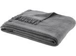 Wohndecke IBENA "Uni Decke Luxus 2", grau (anthrazit), B:150cm L:200cm, Mischgewebe, Wohndecken, Wohndecke, mit Fransen