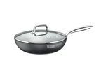Wok PINTINOX "ST1", grau (schwarz, edelstahlfarben), H:7,3cm Ø:28cm, Pfannen, Wok, 3-lagige Antihaftbeschichtung, inkl. Glasdeckel, Ø 28 cm, Induktion