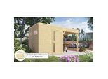 Gartenhaus KONIFERA "Cubus 2 Lounge", beige (naturbelassen), Fußboden im Gartenhaus, ohne Rück- und Seitenwand, ohne Dacheindeckung, Massivholz, Gartenhäuser, Gartenhaus, mit Anbaudach