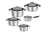Topf-Set RÖSLE "SILENCE PRO", silber (silberfarben, schwarz), Töpfe, Innenskalierung und Schüttrand, spülmaschinen- und induktionsgeeignet