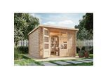 Gartenhaus KARIBU "Remus" mit Pultdach aus Massivholz, klassische Blockbohlenbauweise", beige (naturbelassen), ohne Fußboden, ohne Dacheindeckung, Massivholz, Gartenhäuser, Gartenhaus, aus hochwertiger naturbelassener nordischer Fichte