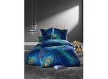 Bettwäsche WÄSCHEPUR Gr. 1, bunt (royalblau, blaugrün, bedruckt), B/L: 135cm x 200cm, Mako-Satin, B/L: 80cm x 80cm, 2 Stk., Mako-Satin, 100% Baumwolle, Bettwäsche, Bettwäsche