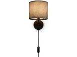 PACO HOME Wandleuchte "Luca Pillar", schwarz, H: 26,5cm, Leuchten, Stofflampe Rund Wandleuchte Mit Stecker Wohnzimmer Flur Vintage Retro, Wandleuchte