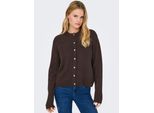 Strickjacke ONLY "ONLSIMONI L/S O-NECK CARDIGAN KNT NOOS", Damen, Gr. XS, braun (coffee bean detail:melange), Strick, Obermaterial: 74% Polyacryl, 24% Polyester, 2% Elasthan, meliert, relaxed fit hüftlang, Rundhals, Rippbündchen, Strickjacken Strickjacke, Materialmix, relaxed fit
