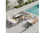 Loungegarnitur Adriano Creme Akazie/Metall/Outdoorstoff