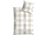 Bettwäsche DYCKHOFF "Plaid", grau, beige, B/L: 135cm x 200cm, 1 Stk., 1 Stk., Flanell, B/L: 80cm x 80cm, 2 Stk., Flanell, Obermaterial: 100% Baumwolle, Bettwäsche, Bettwäsche, angenehm wärmend