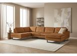Wohnlandschaft HOME AFFAIRE "Pinto, 350 cm, U-Form, XXL, mit Ottomanen", brick rot, B:350cm H:85cm T:206cm, 100% Polyester, Sofas, Wohnlandschaft, Cord, Chenille, Lederoptik, mit Keder, Metallfüße, Wellenunterfederung