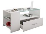 Couchtisch VCM "Holz Sofatisch Couchtisch Schublade Glas Tindala", weiß, B:100cm T:50cm, Tische, Couchtisch