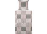 Bettwäsche PRIMERA "Glencheck", grau (rosa), B/L: 135cm x 200cm, 1 Stk., 1 Stk., Flanell, B/L: 80cm x 80cm, 2 Stk., Flanell, Obermaterial: 100% Baumwolle, Bettwäsche, Bettwäsche, mit Patchwork Karo