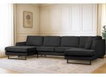Wohnlandschaft HOME AFFAIRE "Pinto, 350 cm, U-Form, XXL, mit Ottomanen", grau (dunkelgrau), B:350cm H:85cm T:206cm, Luxus-Microfaser in Lederoptik (100% Polyester);Cord (92% Polyester, 8% Polyamide), Sofas, Wohnlandschaft, Cord, Chenille, Lederoptik, mit Keder, Metallfüße, Wellenunterfederung