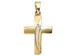 Kreuzanhänger JOBO "Anhänger Kreuz 18,5 mm mit Zirkonia", gold (gelbgold 333, weiß), Schmuckanhänger, Damen, Gelbgold 333, 8 Karat 333 Gold teilmattiert