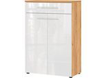 Schuhschrank GERMANIA "Aledo", weiß (navarra, eiche, nachbildung, weiß), B:75cm H:110cm T:41cm, Holzwerkstoff, MDF, Schränke, Schuhschrank, mit Platz für bis zu 15 Paar Schuhe, Fronten in Hochglanz