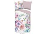 Wendebettwäsche HIP "Isaye", bunt (multi), B/L: 135cm x 200cm, 1 Stk., 1 Stk., Satin, B/L: 80cm x 80cm, 2 Stk., Satin, Obermaterial: 100% Baumwolle, Bettwäsche, Wendebettwäsche, Mako-Satin, 135x200, Reißverschluss, Wendeoptik, Mandala, Blumen, Lila