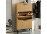 Schuhkipper MCW-P48, Schuhregal Schuhschrank, 3 Kippfächer Ablage MDF Melamin 125x60x25cm ~ Bambus-Optik
