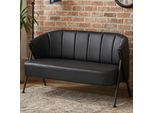 2er-Sofa MCW-P30, Zweisitzer Polster-/Lounge-Sofa Couch Vintage Retro Industrial Metall Kunstleder ~ schwarz