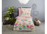 Kinderbettwäsche GOOD MORNING "Happily", rosa, B/L: 135cm x 200cm, 1 Stk., 1 Stk., Renforcé, B/L: 80cm x 80cm, 2 Stk., Renforcé, Obermaterial: 100% Baumwolle, Bettwäsche, Baumwolle, Renforcé, Wendeoptik, Kind, Mädchen, blumen, vogel