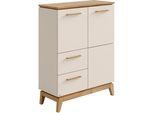 Highboard PAIDI "STIENE in Beige oder Grau, 2 Schubladen und 2 Türen mit Soft-Close", cashmere, beige, eiche massiv, B:95cm H:123cm T:40cm, Holzwerkstoff, Massivholz, Sideboards, Highboard, stabiles Regal mit Massivholz, Standregal, geprüfte Qualität