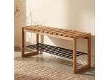 MCA Garderoben-Bank MCW-P57, Sitzbank Schuhregal Schuhablage Schuhbank Flurbank, 45x88x30cm, Massiv-Holz Eiche