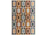 Wollteppich FLAIR RUGS "Retro Blocks mit Hoch-Tief-Effekt", blau, B:160cm H:10mm L:230cm, Wolle, Teppiche, handgeschnitzter Wollteppich,Wohnzimmer, Schlafzimmer, Esszimmer