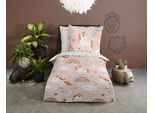 Kinderbettwäsche "Aina", rosa, B/L: 135cm x 200cm, 1 Stk., 1 Stk., Microfaser, B/L: 80cm x 80cm, 2 Stk., Microfaser, Obermaterial: 100% Polyester, PURE LUXURY COLLECTION, Bettwäsche, 135x200, Pflegeleicht, Reißverschluss, Wendeoptik, Kind, Einhorn, Rosa