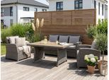 Gartenlounge-Set KONIFERA "Siros", braun (braun, beige), Polyrattan, Sitzmöbel-Sets, Gartenlounge-Set, Polyrattan, Stahl, Tischplatte aus Nonwood, geeignet für 5 Personen