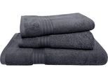 Handtuch Set DYCKHOFF "Siena", grau (graphit), 3 Stk., Frottier, Frottier, Obermaterial: 100% Baumwolle, Handtuch-Sets, Handtuch Set, mit Bordüre; 2 Handtücher (50x100cm), 1 Duschtuch (70x140cm)