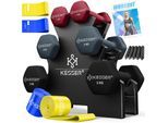 KESSER® Hantel-Set, 3 Paar, 1kg - 5kg, 12kg oder 18kg kurzhanteln mit Ständer Aufbewahrung, Fitnessstudio, Krafttraining, Hantelset rutschfeste Neopren, Mit Übungsheft, 2x Fitnessbänder