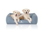 Knuffelwuff Orthopädisches Wasserabweisendes Hundebett Leon aus Velours mit Handwebcharakter hellblau XXXL