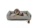 Rohrschneider Hundebett mit Gratis-Beigabe, waschbar, robuster Fein-Cordstoff grau