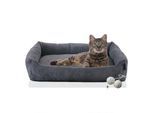 Rohrschneider ® Katzenbett waschbar mit Gratis-Beigabe, robuster Fein-Cordstoff anthrazit