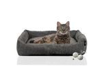 Rohrschneider ® Katzenbett waschbar mit Gratis-Beigabe, robuster Breit-Cordstoff grau