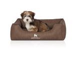 Knuffelwuff Orthopädisches Hundebett Tampa aus laser-gestepptem Kunstleder braun M-L