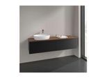Villeroy und Boch Antao Waschtisch-Unterschrank L37112PD mit Beleuchtung, 2 Auszüge, 1600 x 360 x 500 mm, Front mit Struktur, Black Matt Lacquer / Warm Walnut