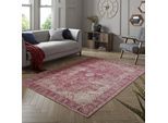 Teppich FLAIR RUGS "Antique Vintage-Muster", rot, B:200cm H:4mm L:290cm, Baumwolle, Kunstfaser, Teppiche, Teppich, Chenille Stil Teppich, Wohnzimmer, Schlafzimmer, Esszimmer