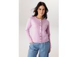 Strickjacke ANISTON SELECTED, Damen, Gr. 40, rose, Strick, Obermaterial: 50% Viskose, 26% Polyamid, 24% Polyester, unifarben, lässig geschnitten kurz, Rundhals, Strickjacken Strickjacke, mit Rollkante am Ausschnitt und schmucken Knöpfen - NEUE KOLLEKTION