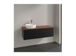 Villeroy und Boch Antao Waschtisch-Unterschrank L22052PD mit Beleuchtung, 2 Auszüge, 1200 x 360 x 500 mm, Front ohne Struktur, Black Matt Lacquer / Warm Walnut