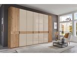 Kleiderschrank WIEMANN "Cardiff", beige (glas champagner), B:344,2cm H:216cm T:58cm, Floatglas, Hartfaserplatte, Holzwerkstoff, Massivholz, Schränke, Kleiderschrank, inkl. Türdämpfung