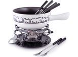 Fondue SWISSMAR "Heidi", weiß, B:27cm H:23cm T:27cm, Fondues, Keramik/Schmiedeeisen, 9-teilig, inkl. 6 Fonduegabeln