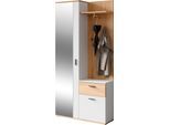 Kompaktgarderobe BYLIVING "Jakob", weiß (artisan eiche, weiß), B:97cm H:195cm T:30cm, FSC-zertifizierter Holzwerkstoff, Glas, Schränke, mit großem Spiegel und Ablage, Breite 97 cm