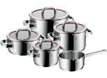 Topf-Set WMF "Function 4, Glasdeckel mit 4 Abgießfunktionen, poliert, unbeschichtet", rot (edelstahlfarben, rot), Töpfe, Topseller