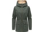 Anorak RAGWEAR "Lenoa Vintage", Damen, Gr. XL (42), grün (schwarz olive), Obermaterial: 100% Baumwolle. Innenfutter: 100% Polyester, relaxed fit Po-bedeckend, hoch geschlossener Ausschnitt, Ärmel mit Ärmelschlitz 1-Knopf-Manschette mit Druckknopf, Jacken, Übergangsparka mit Kapuze und Taillenzugband