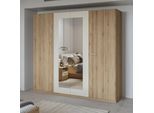 Kleiderschrank HOME AFFAIRE "Bitry, Wäscheschrank incl. kompletter Innenausstattung", beige (wildeiche, wildeiche, beige), B:228cm H:214,5cm T:59cm, ABS-Kunststoff, FSC-zertifizierter Holzwerkstoff, Glas, Kunststoff, Melamin, Metall, Schränke, Kleiderschrank, Kleiderschrank, verstellbare Einlegeböden 22 mm stark, Spiegeltür
