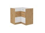 Eckunterschrank 90x90 cm Eiche Artisan + Weiss Hochglanz Küchenzeile Küchenblock